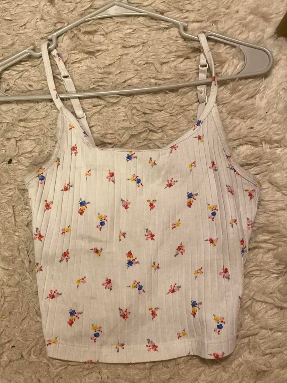 Old Navy White Ribbed Floral Cami with Multicolor Blossoms